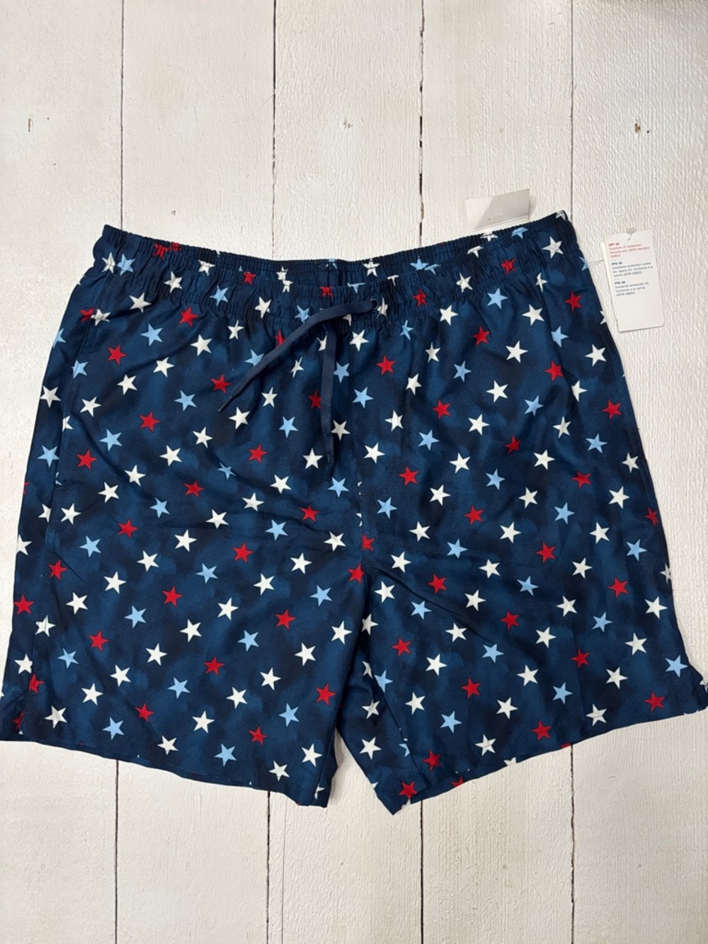 Old Navy Navy Star-Print Swim Trunks with Red & Light Blue Stars NWT L Large